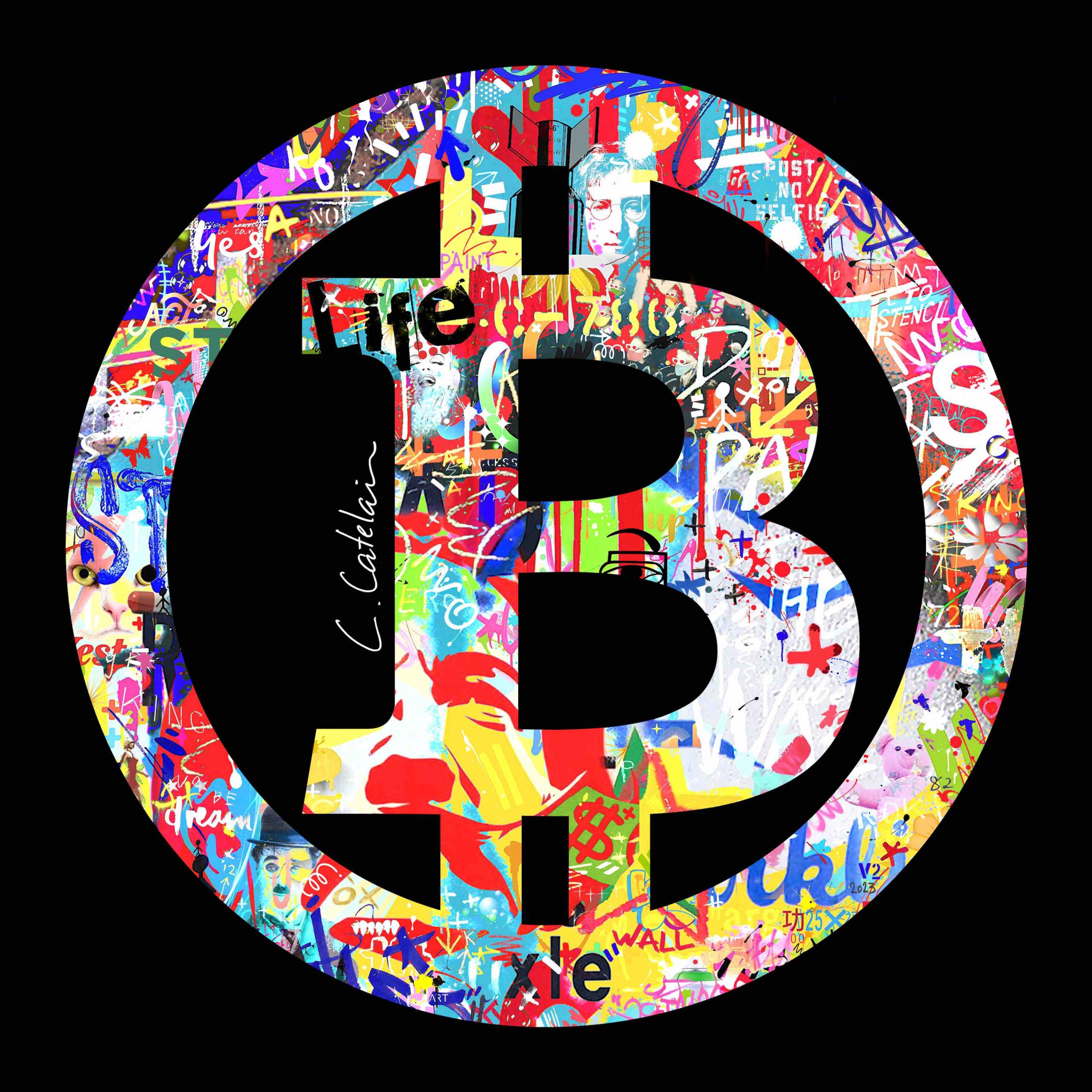 Collection Plexi BITCOIN.KING-786C.V2, un tirage photographique sous plexiglass, disponible en édition limitée sur le site officiel de l'artiste urbain C.Catelain. Format 40x40, Oeuvre originale Street Art