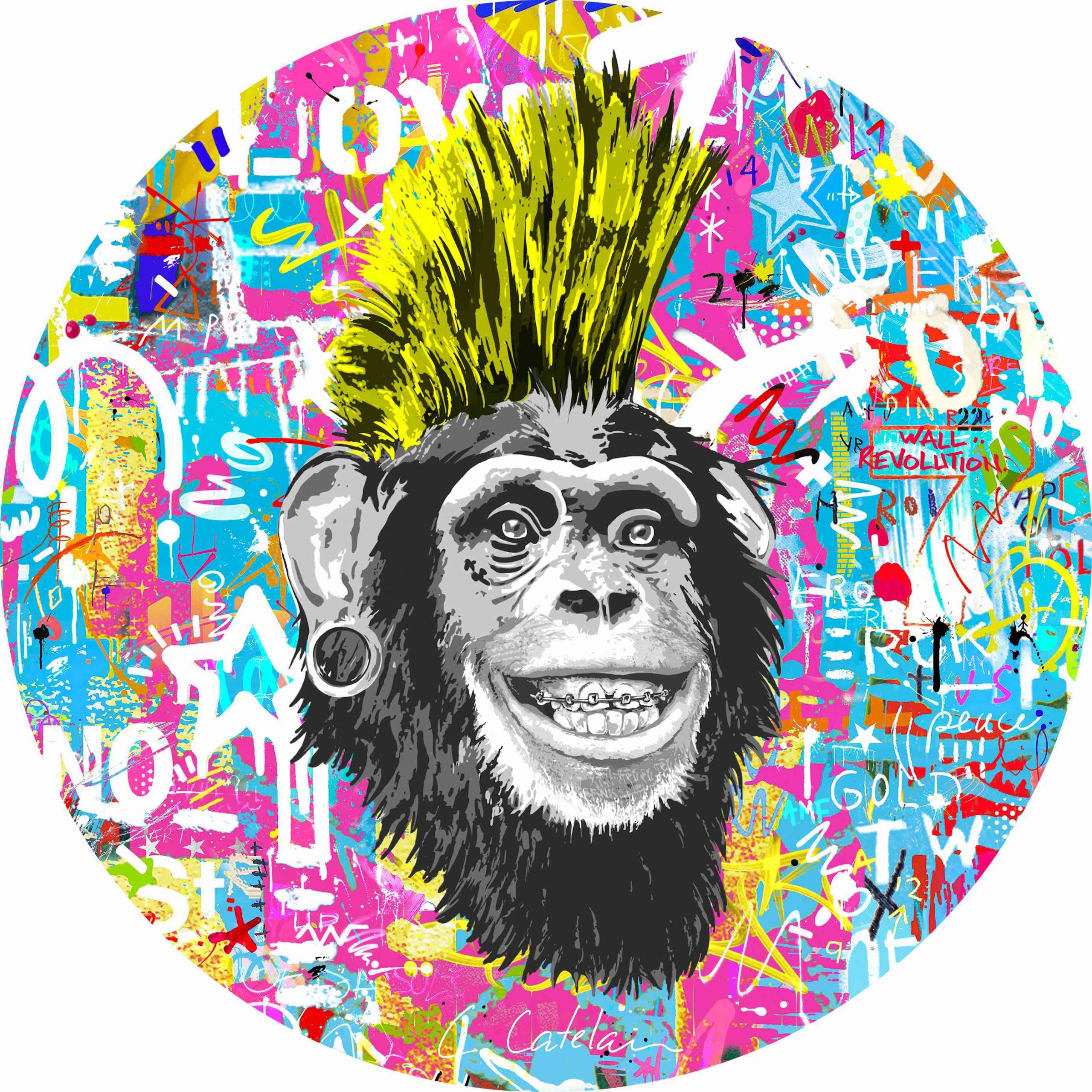 Collection Plexi MONKEY Yellow, Photographic print under plexiglass available in limited edition on the street art artist C.Catelain official website. Size 30x30 Round. Original work