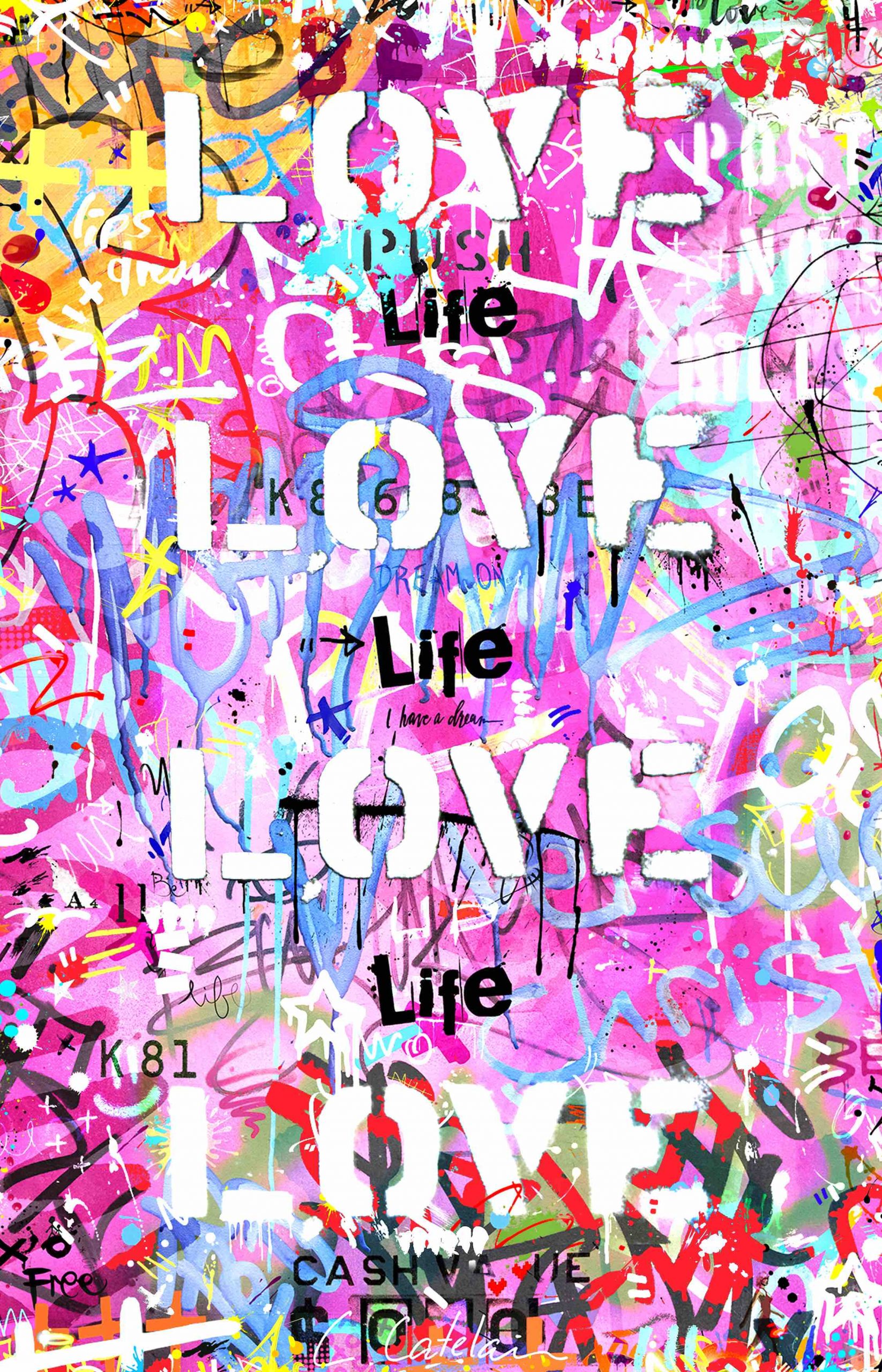 C.Catelain urban street art contemporary store. Art urbain contemporain, pop culture et photographies. Collection PRINT LOVE LIFE BE FREE 60x40 oeuvre originale